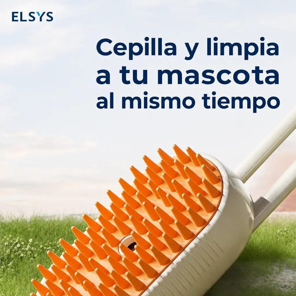 Cepillo vaporizador para mascotas con depósito integrado para desenredar sin jalones y suavizar todo tipo de pelaje en perros y gatos en casa