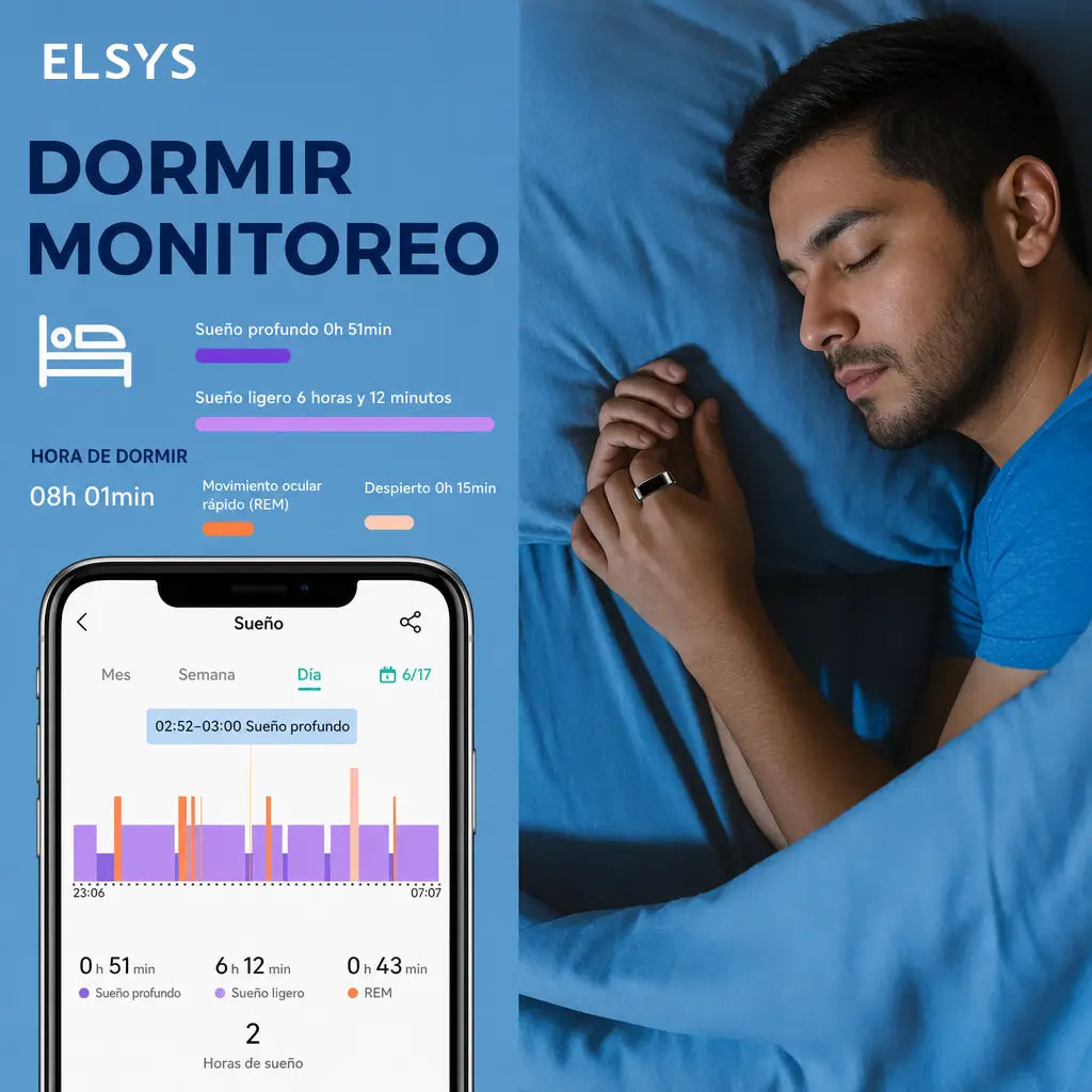 Anillo inteligente con monitoreo cardiaco, sueño y 5 modos deportivos para uso diario, ejercicio y seguimiento en celular iOS y Android