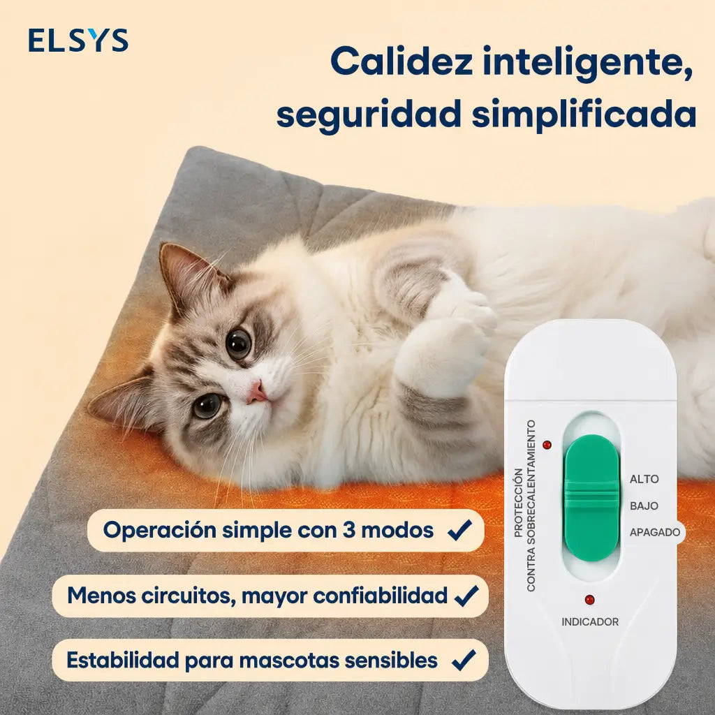 Tapete térmico para perros y gatos con 2 temperaturas, funda lavable y cable antimordidas para cama, jaula o kennel