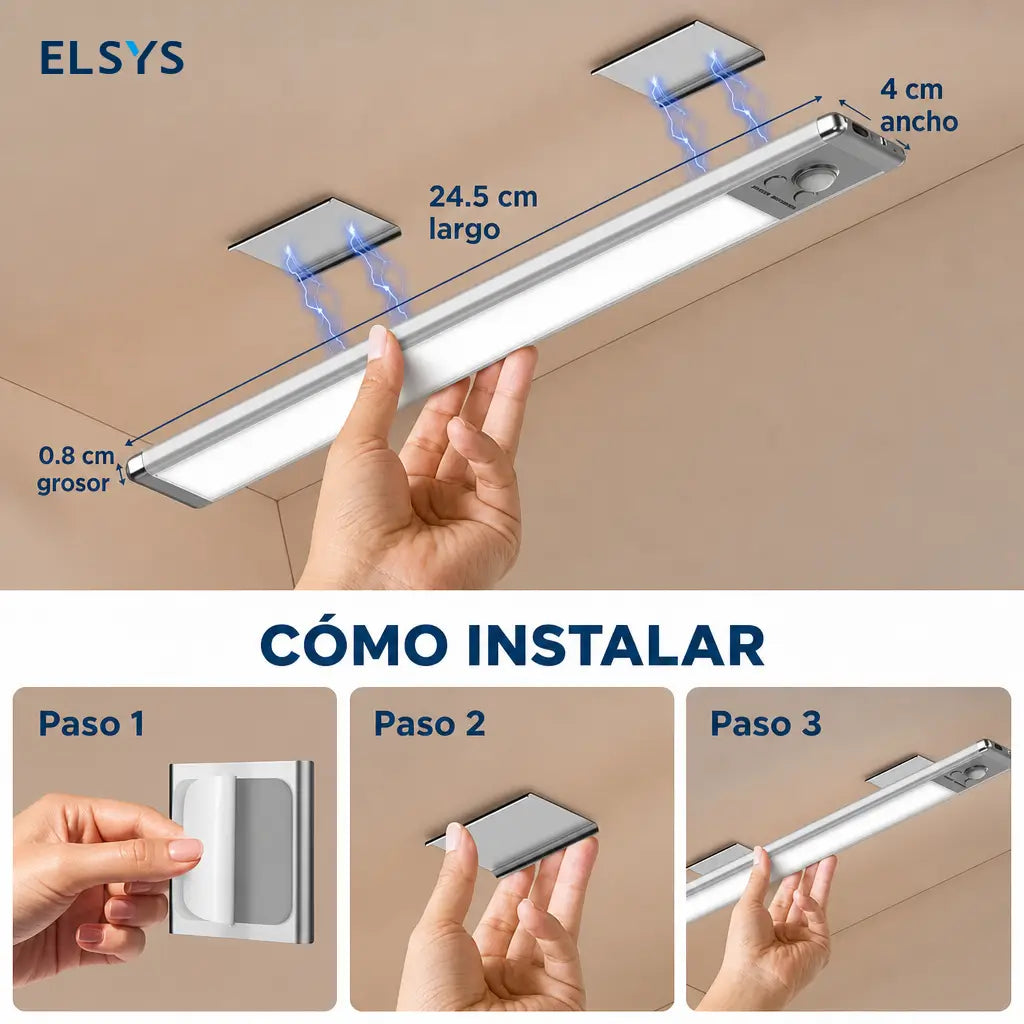 Lámparas LED bajo gabinete con sensor de movimiento, recargables USB-C y luz regulable para cocina, clóset, escaleras, paquete de 2 piezas