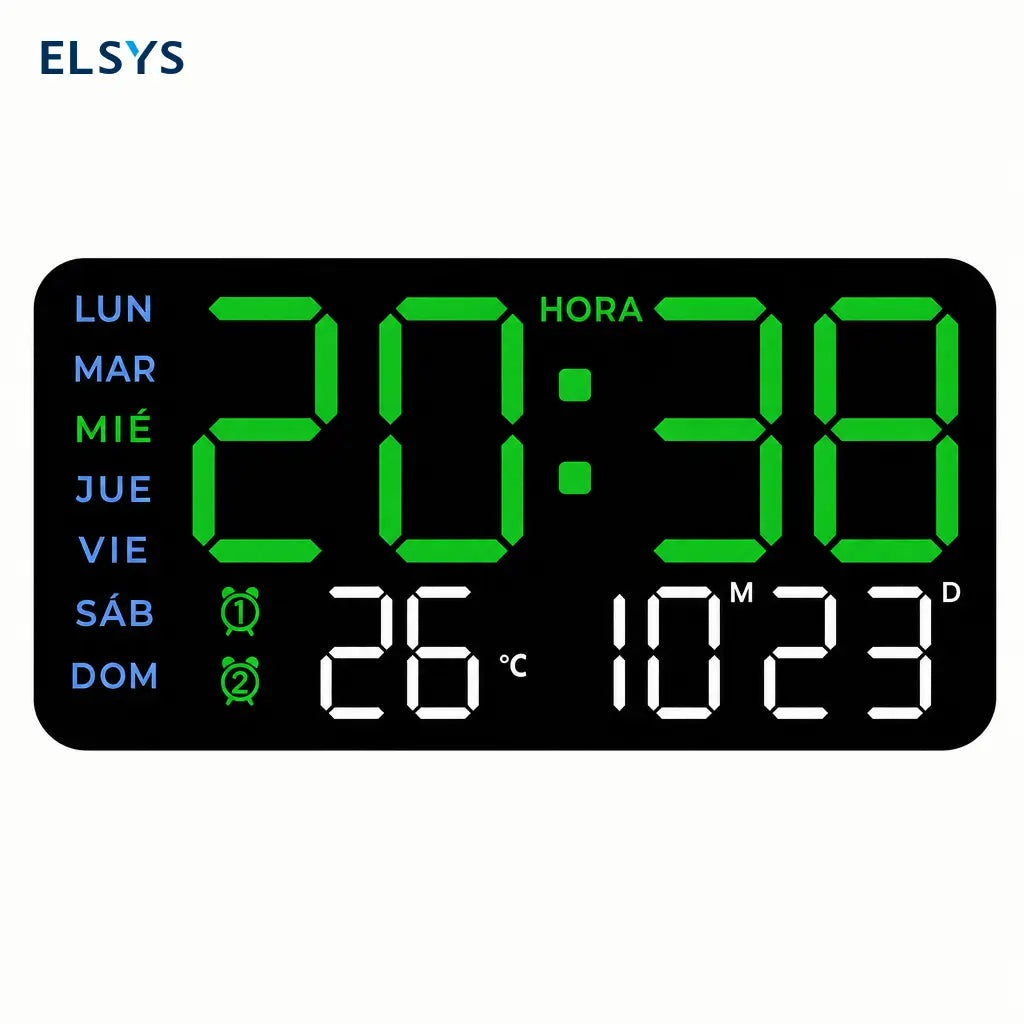 Reloj despertador digital grande con pantalla LED visible, activación por voz, temperatura y doble alarma para buró, sala o pared en casa