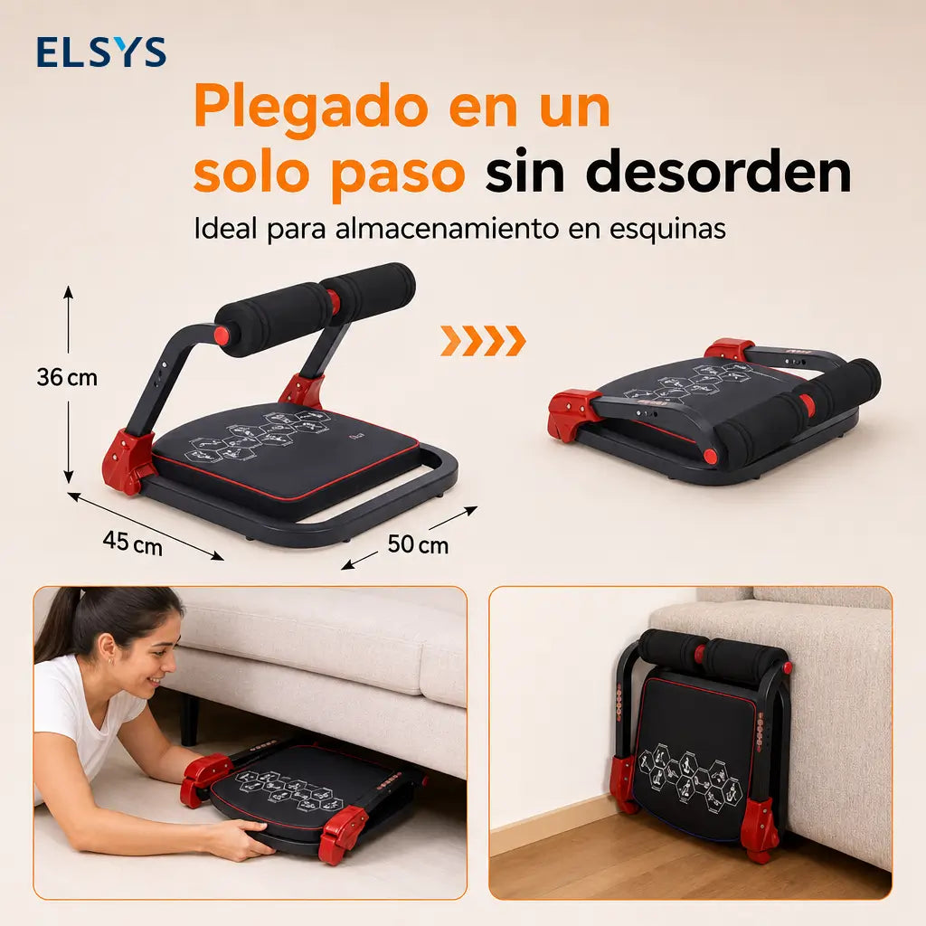 Máquina abdominal plegable con resistencia ajustable y rebote automático para entrenar core y cuerpo completo en casa sin ocupar mucho espacio