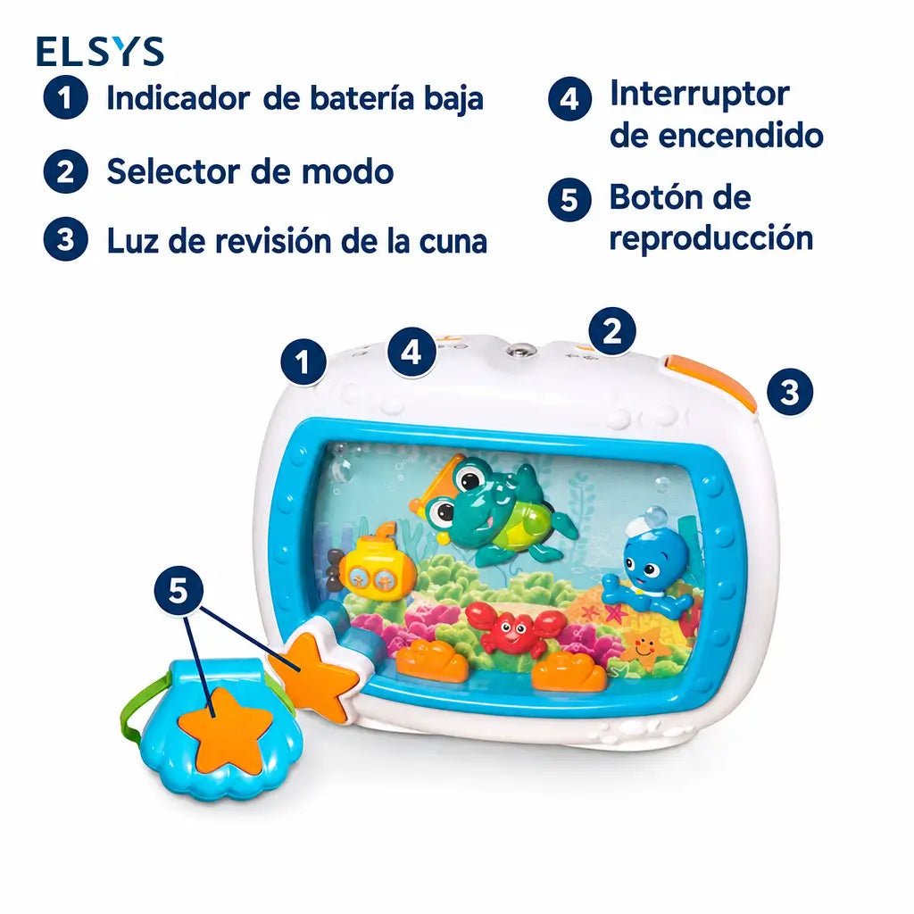 Proyector musical para cuna con luces tenues, sonidos del mar y control remoto, ideal para rutina de sueño de bebés recién nacidos
