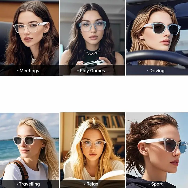 Lentes inteligentes con micas polarizadas de ajuste automático, bocina integrada, micrófono y filtro de luz azul para música y llamadas