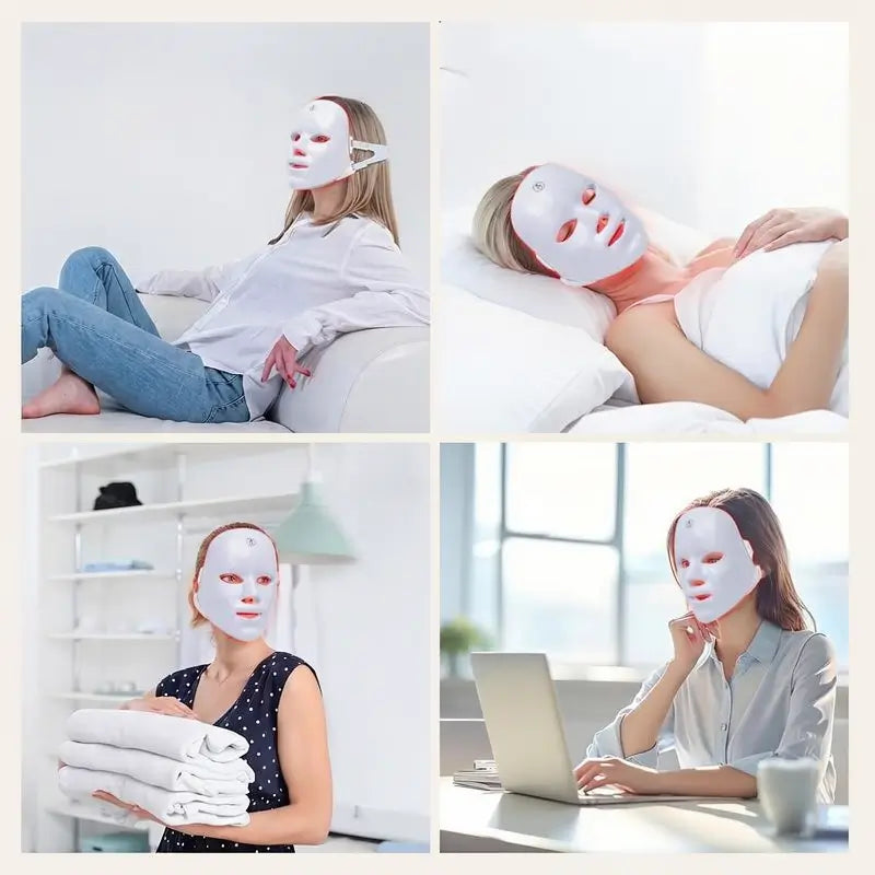 Máscara de Terapia de Luz Roja, LED de 7 Colores para Fotorejuvenecimiento, Cuidado Facial Diario, Carga Inalámbrica, Regalo Ideal para Mujer, Cuidado de la Piel para Otoño e Invierno
