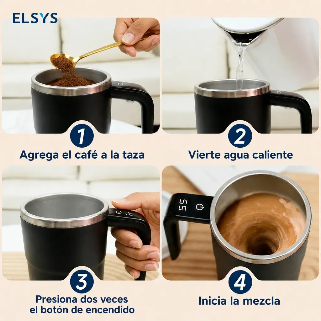 Taza mezcladora automática recargable de acero 304 con termómetro LCD para café, leche y bebidas en oficina o viaje sin cuchara