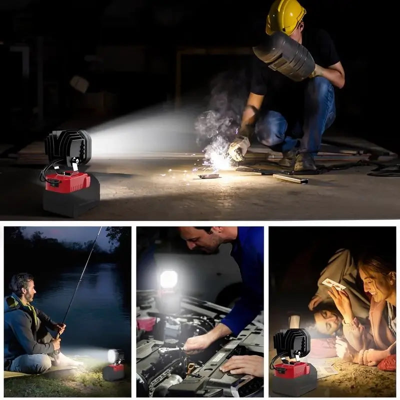 Lámpara de Trabajo LED Inalámbrica 18V – 40W 6000LM Compatible con Batería Milwaukee, Reflector Ajustable para Construcción, Taller Mecánico y Camping