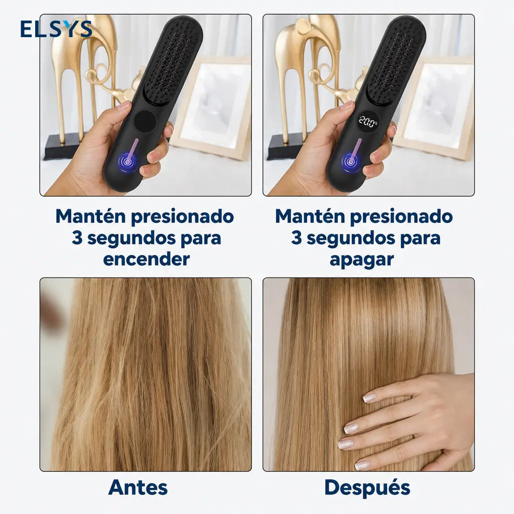 Cepillo alaciador inalámbrico 2 en 1 con USB-C y 7 temperaturas para cabello fino en casa, oficina, escuela o viaje
