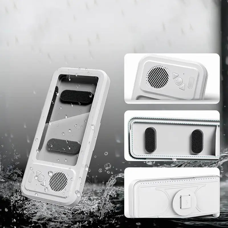 Porta celular para regadera impermeable con bocina Bluetooth, rotación 360° y pantalla táctil para baño