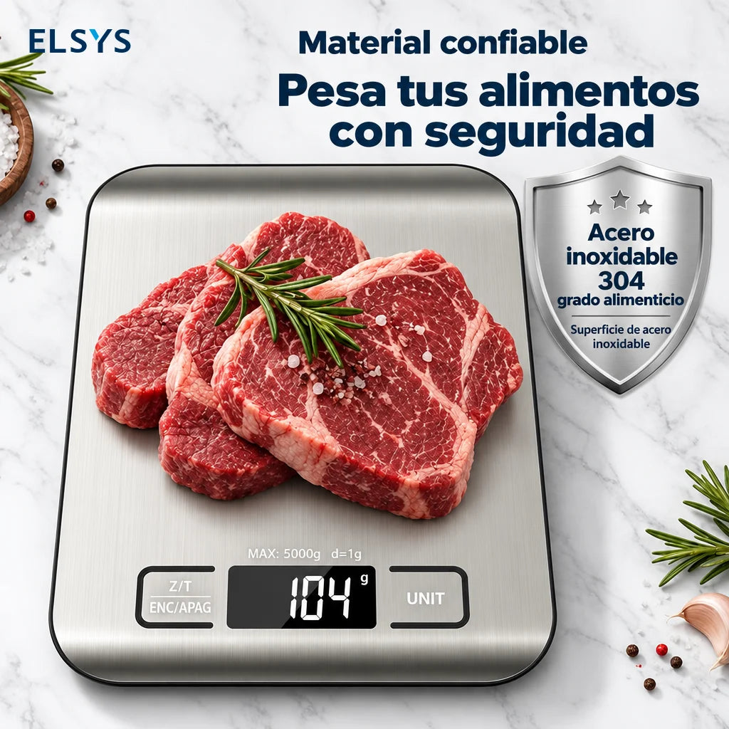 Báscula digital de cocina con tara y precisión de 1 g