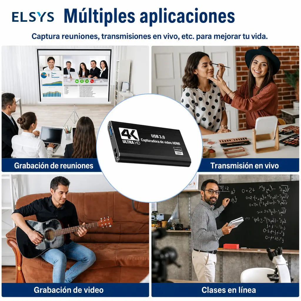 Tarjeta de captura HDMI para Nintendo Switch, PS4 y PS5 con audio 3.5mm, ideal para directos, clases y reuniones en computadora sin drivers