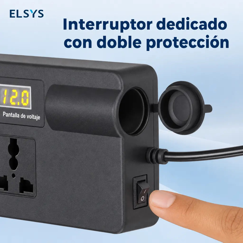 Inversor compacto para auto 12V-24V a 220V con carga rápida QC3.0 y pantalla, para celulares, tablets y laptops en viajes