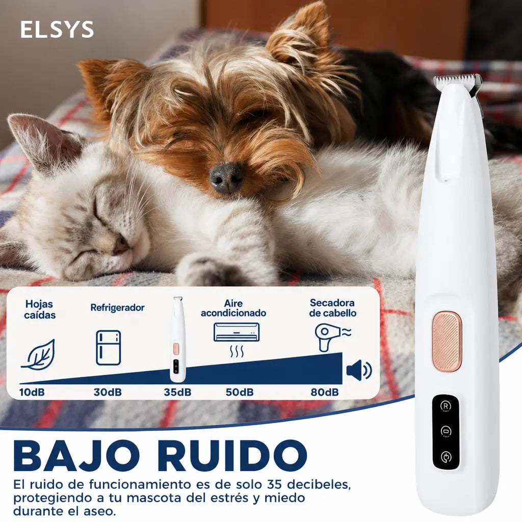 Rasuradora eléctrica para patas de perros y gatos con luz LED, cuchilla 18 mm y bajo ruido para grooming en casa fácil y seguro