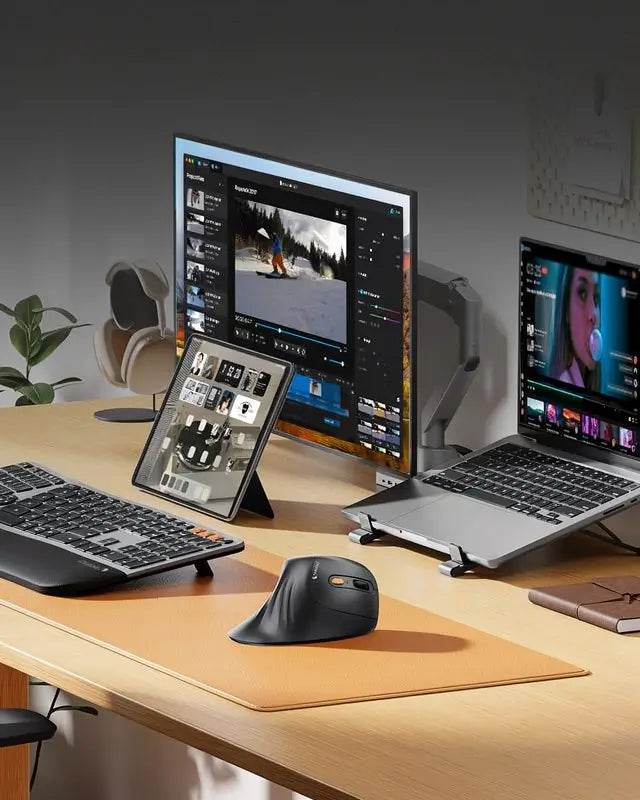 Mouse Vertical Ergonómico Bluetooth, Ratón Óptico Inalámbrico Recargable, Conexión para 3 Dispositivos, DPI Ajustable de 3 Niveles
