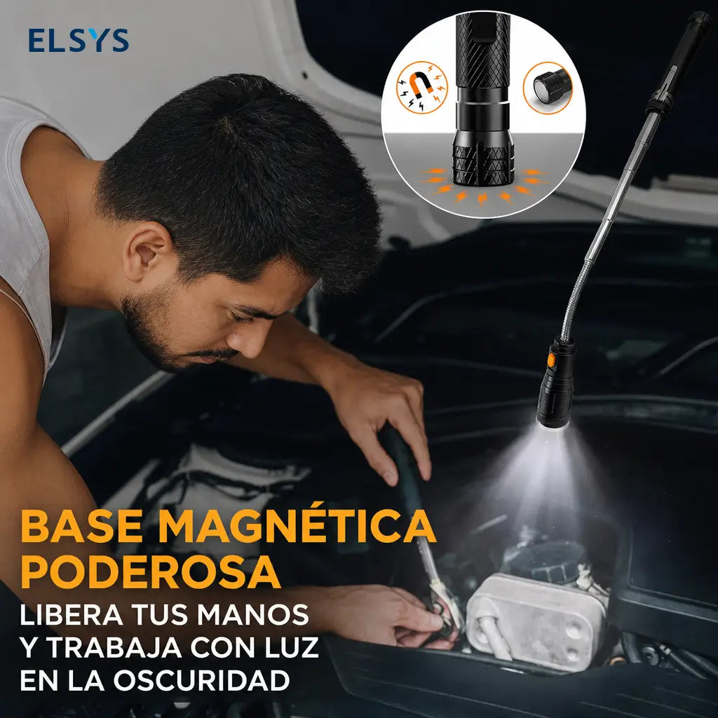 Herramienta magnética telescópica con linterna LED para recuperar tornillos en auto y taller