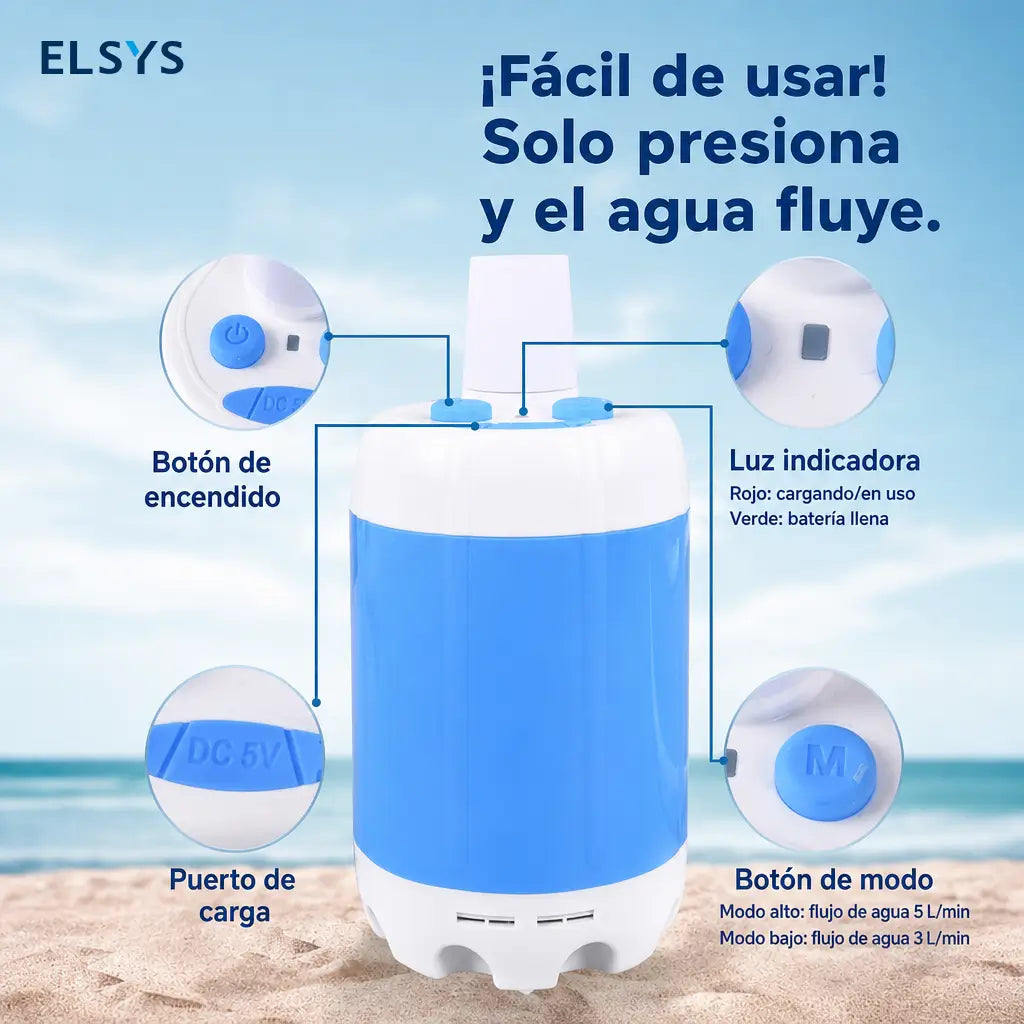 Ducha eléctrica recargable con bomba sumergible y bolsa de transporte para camping, senderismo, lavado de coche y limpieza de mascotas