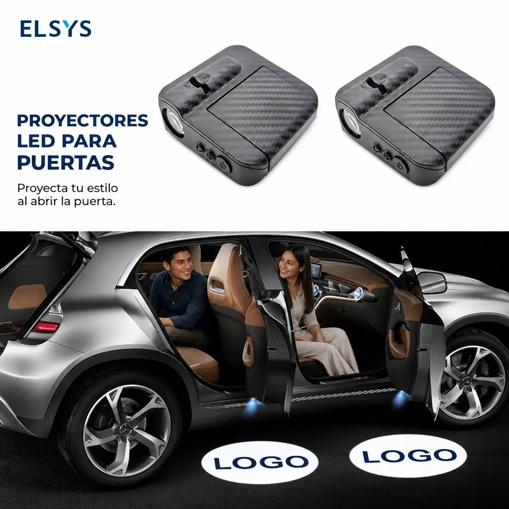 Luces de bienvenida para auto inalámbricas con sensor infrarrojo, proyección HD para puertas y diseño tipo fibra de carbono, 2 piezas