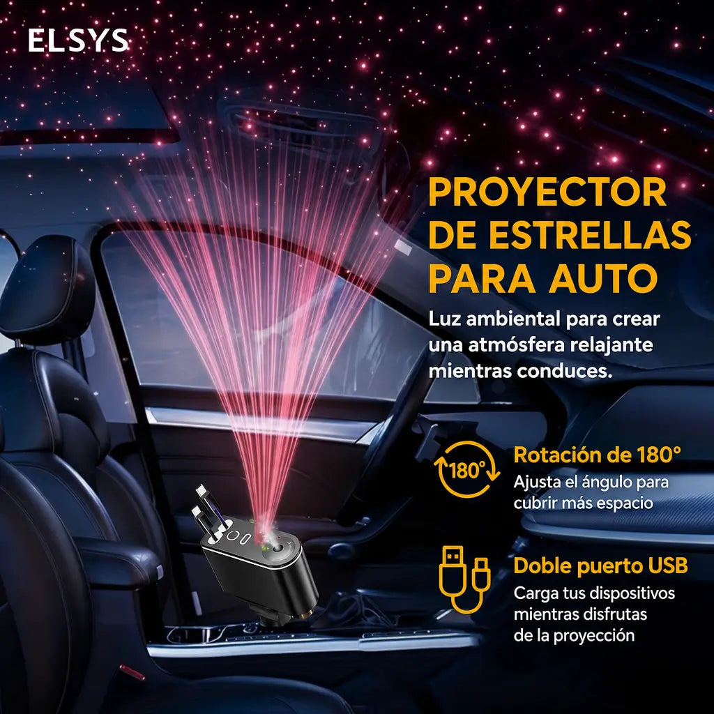 Cargador retráctil para auto 66W con USB-C y Lightning, difusor aromático y luz estrellada para cargar tu celular sin enredos diarios