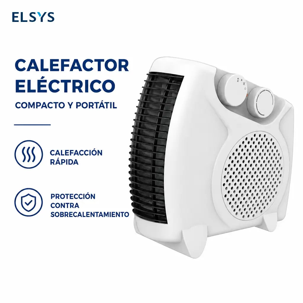 Calefactor eléctrico portátil con termostato ajustable, 2 niveles de calor, modo ventilador, diseño compacto y asa para casa u oficina