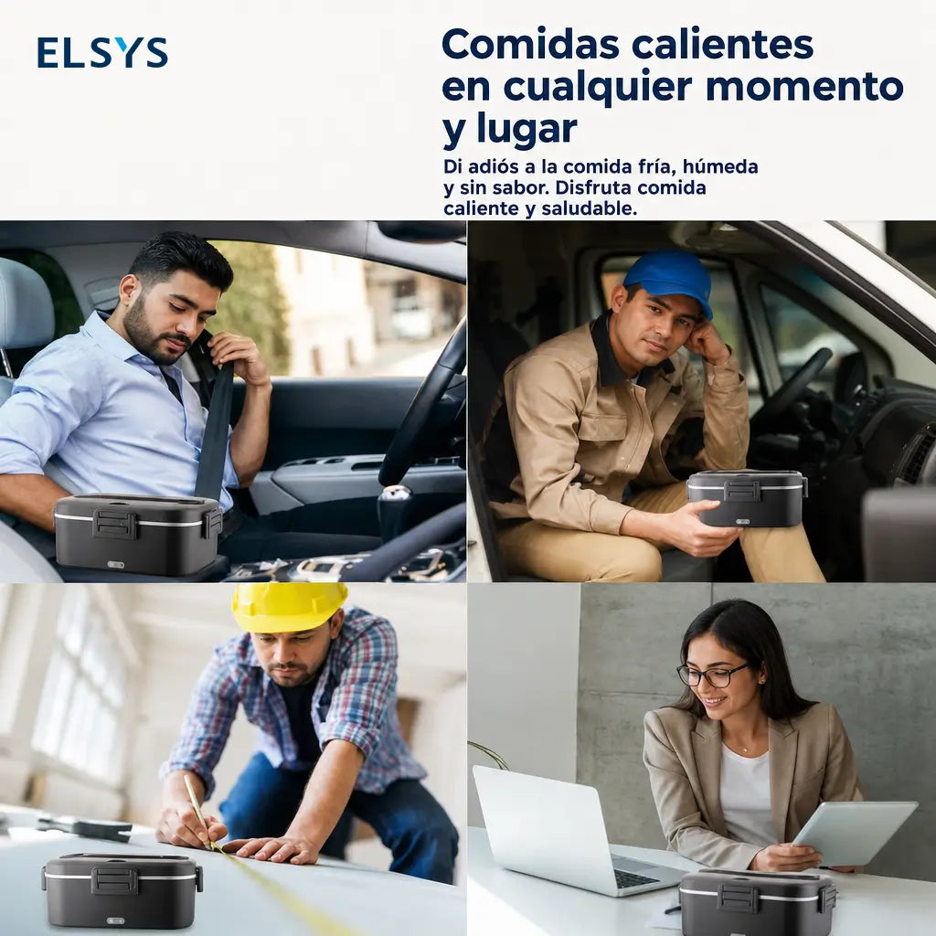 Lonchera eléctrica portátil 1.8L con calentamiento 80W y conectores 12V/24V/110V para comer caliente sin microondas diario