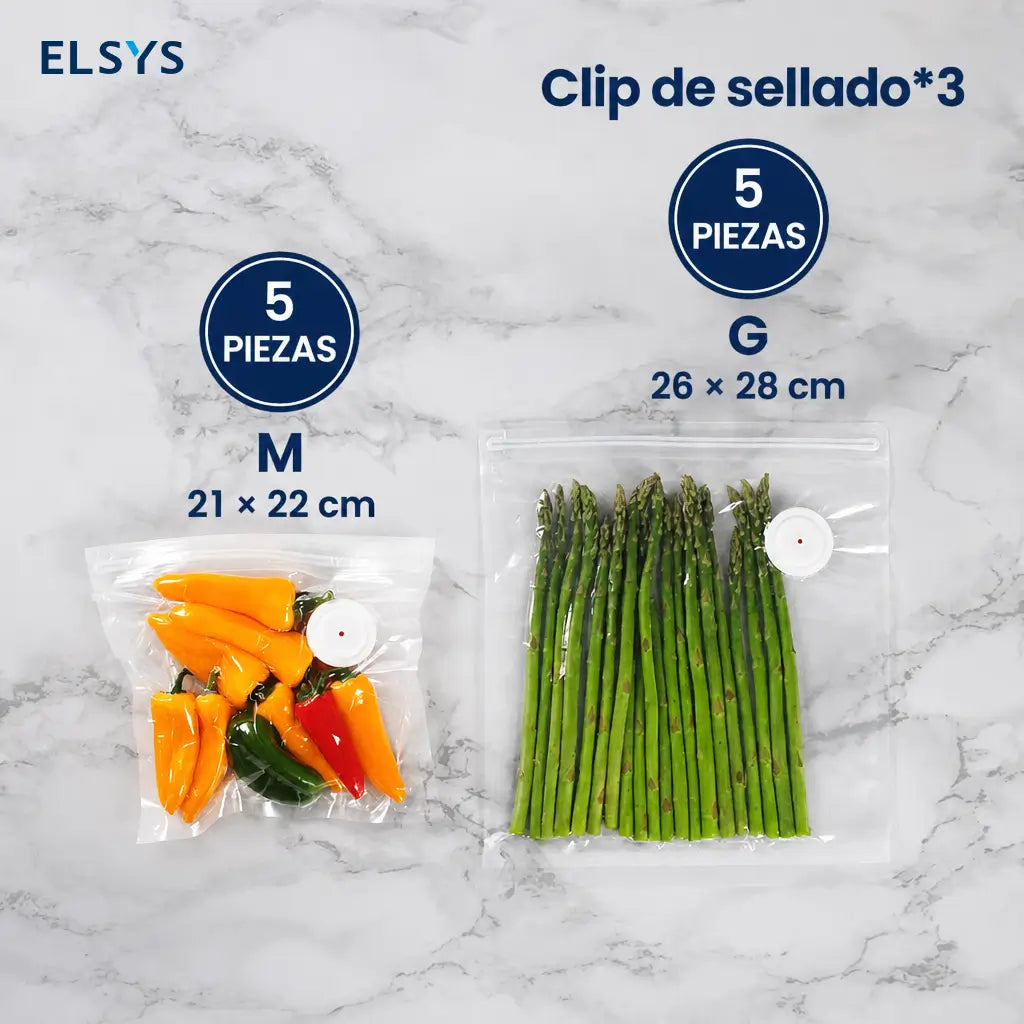 Selladora al vacío portátil USB-C con bolsas reutilizables para conservar comida y meal prep