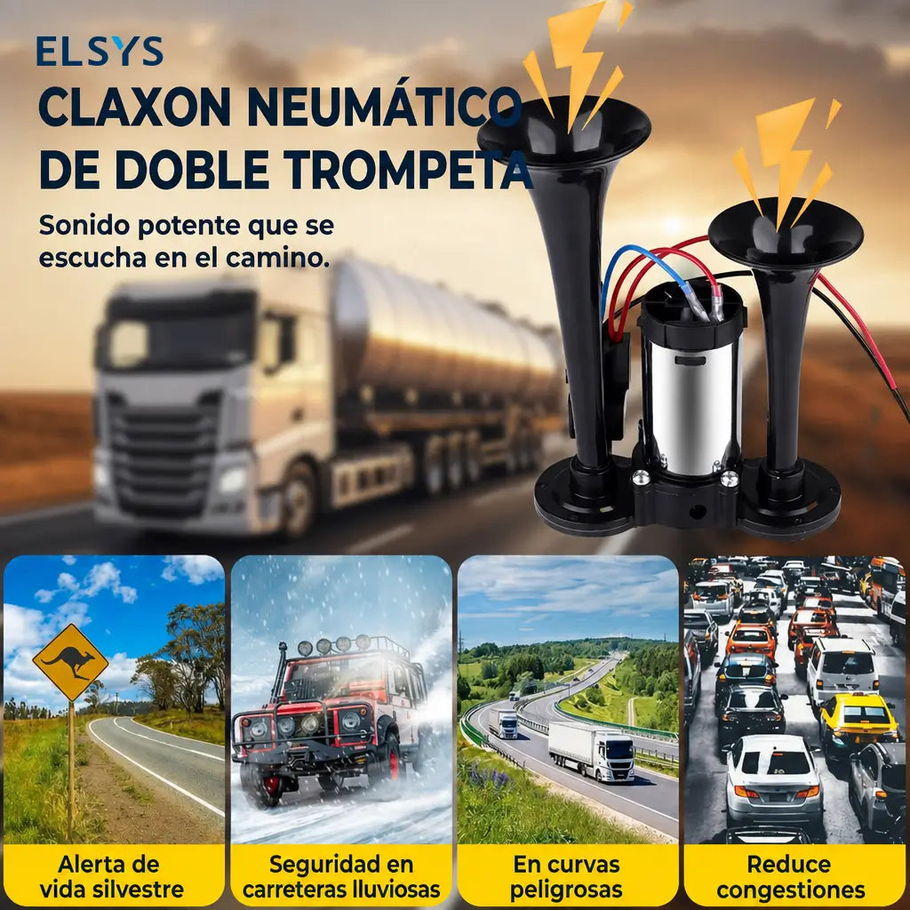 Claxon de aire doble 12V de 130 dB con compresor para autos, camionetas, camiones, motos y embarcaciones, alerta potente en carretera