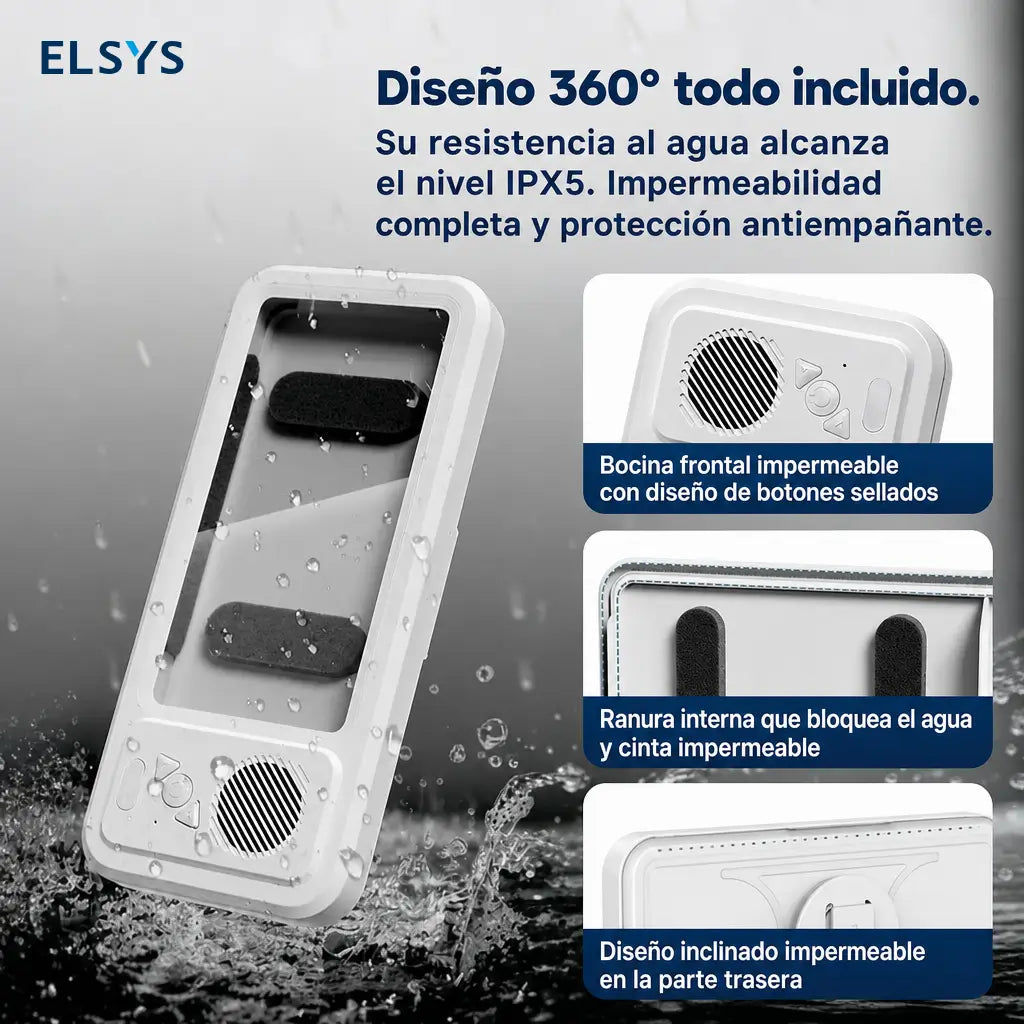 Soporte impermeable para celular con bocina Bluetooth y rotación 360° para ver videos en regadera o cocina sin usar las manos