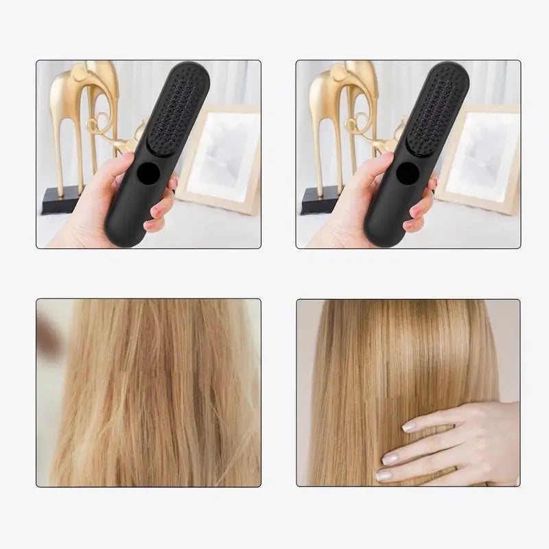 Cepillo Alaciador de Cabello Inalámbrico Portátil, Plancha 2 en 1 para Rizar y Alaciar, Recargable por USB con Temperatura Ajustable, Ideal para el Hogar, Oficina, Escuela o Viajes