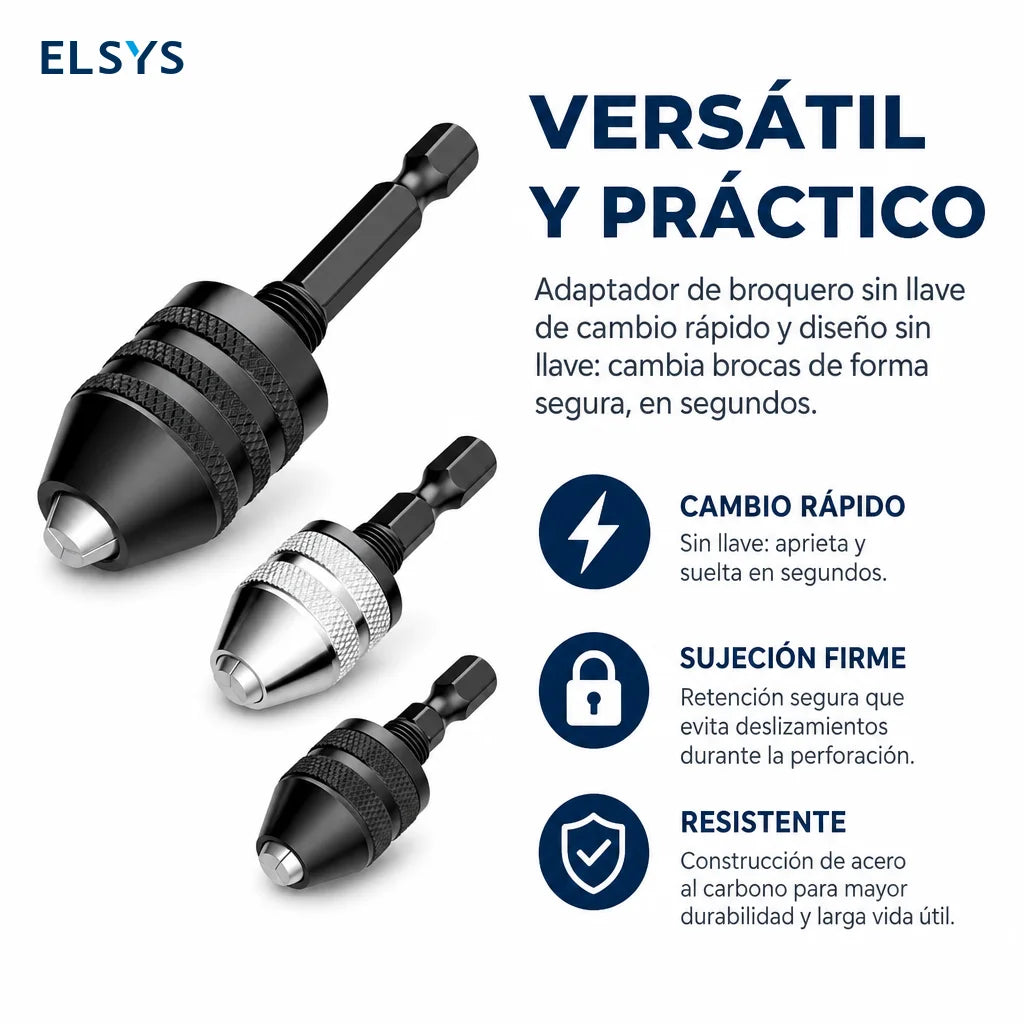 Adaptador de mandril sin llave 1/4" hexagonal de cambio rápido, set de 2 para taladros de impacto y herramientas eléctricas compatibles