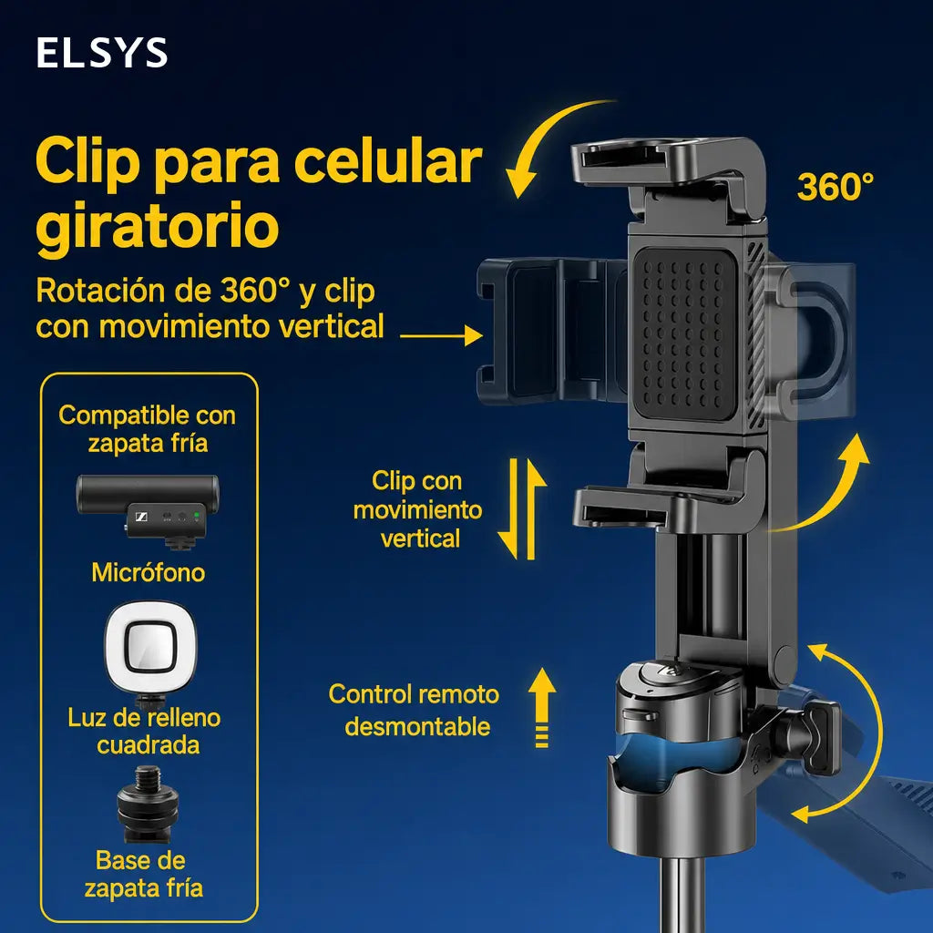 Tripié selfie 3 en 1 mini con control Bluetooth 5.2 desmontable para vlogs, fotos grupales y lives con celular iPhone y Android