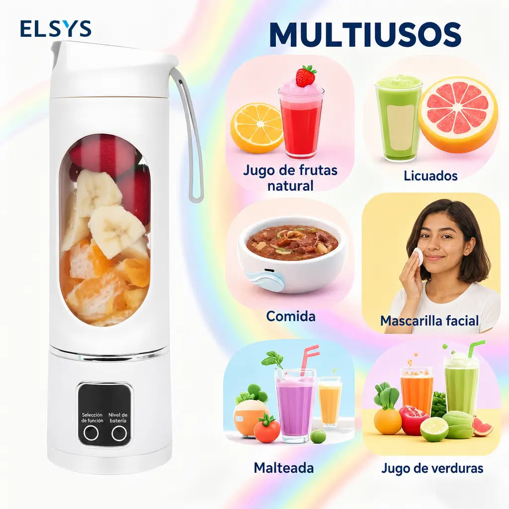 Licuadora portátil recargable USB con pantalla digital y diseño antifugas para smoothies, jugos y papillas en viajes y gimnasio