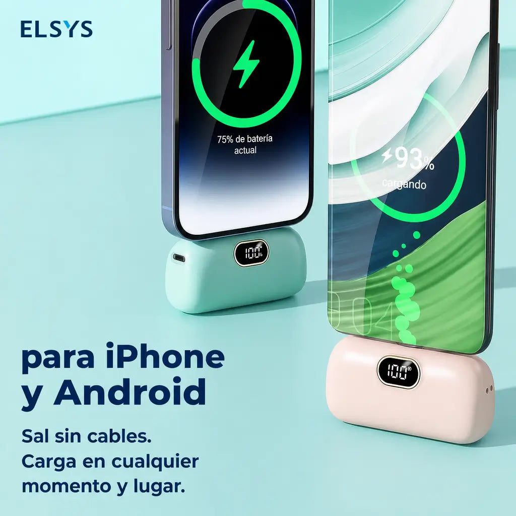 Batería portátil mini 5000mAh con carga 22.5W, USB-C y USB-A, compacta y ligera para celular en viajes, oficina y uso diario