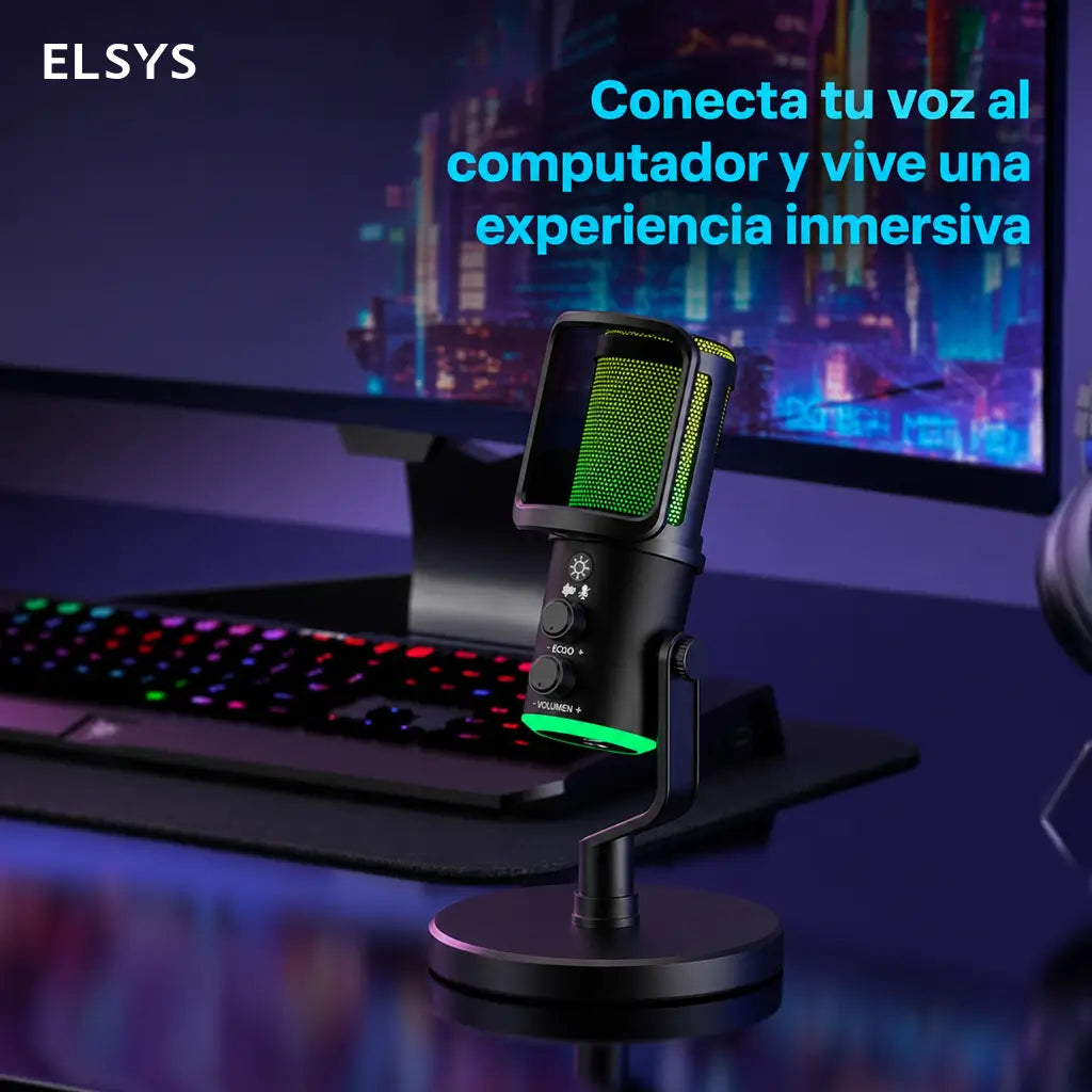 Micrófono dinámico USB U-120 con cancelación de ruido y luz RGB para streaming, gaming, podcasts y grabación en PC o consola