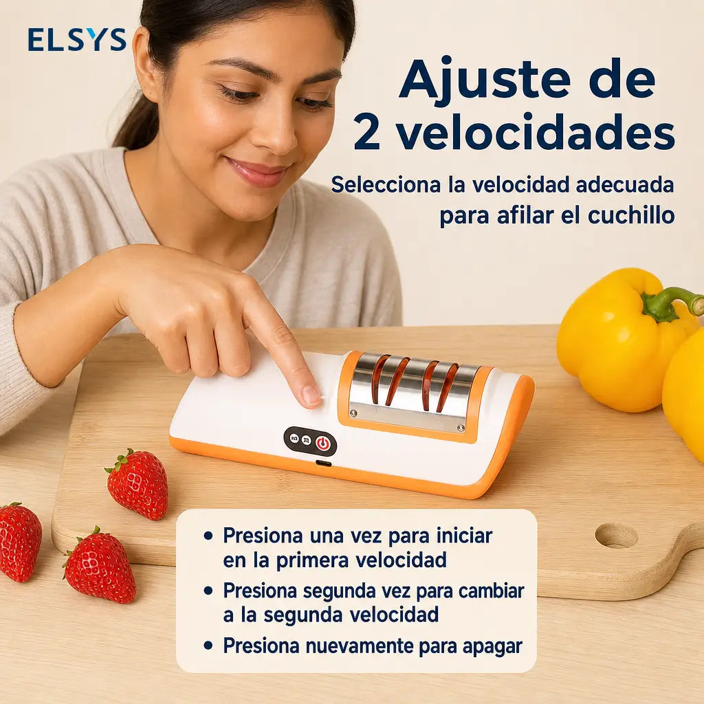 Afilador eléctrico recargable para cuchillos de cocina con ranuras multiuso, ángulo ajustable y diseño compacto para preparar en la cocina diaria