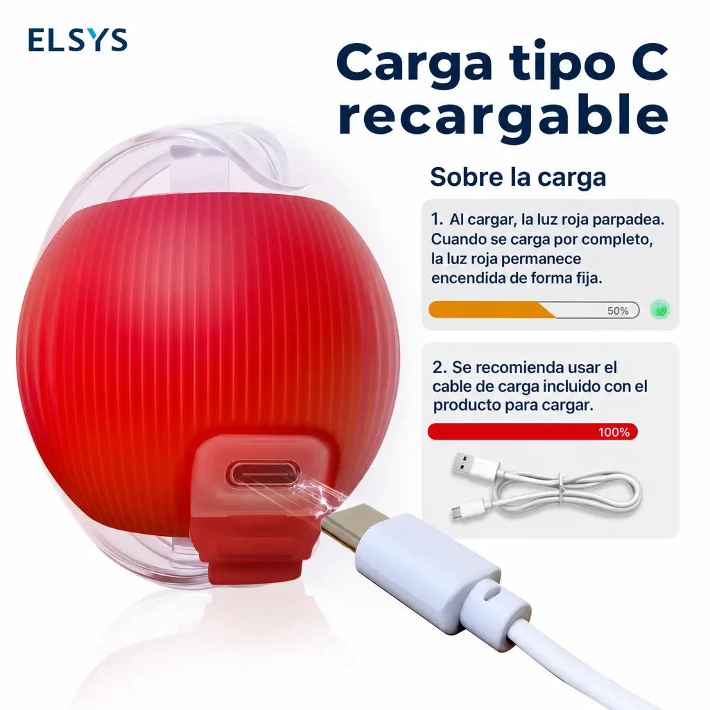 Pelota interactiva para gatos y perros con luces de colores, cola giratoria y carga USB-C para juego activo diario en casa