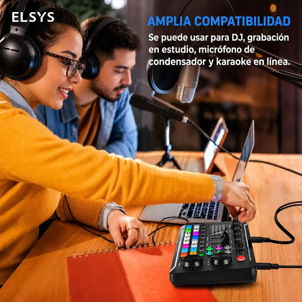 Interfaz de audio F998 con mezclador DJ y cambiador de voz para streaming, karaoke, podcast y gaming en PC portátil recargable