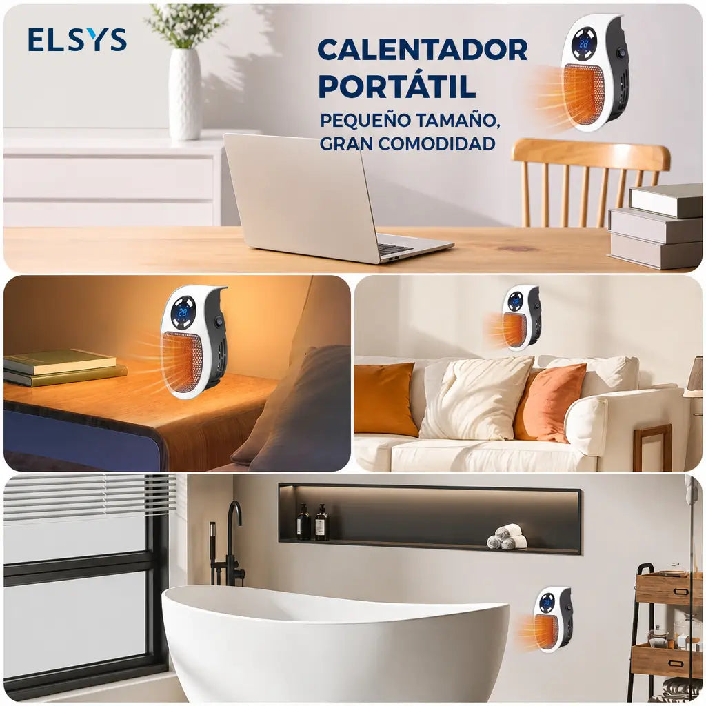 Calefactor eléctrico de pared 450W con cerámica PTC, termostato ajustable y temporizador 12 h para recámara, oficina o estudio