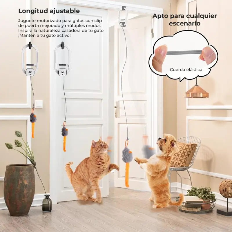 Juguete Eléctrico Interactivo para Gato con Clip para Puerta, Recargable, 2 Modos de Juego (Rotación 360° y Salto Aleatorio), Estimulación Física y Mental, Accesorios para Mascotas