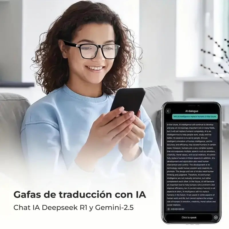 Lentes Inteligentes con IA, Traducción de 160 Idiomas, Audio para Hombre y Mujer, Micrófono y Altavoz, Llamadas HD y Música Hi-Fi, Manos Libres, Micas Fotocromáticas, Ideales para Ciclismo, Conducir y Viajes