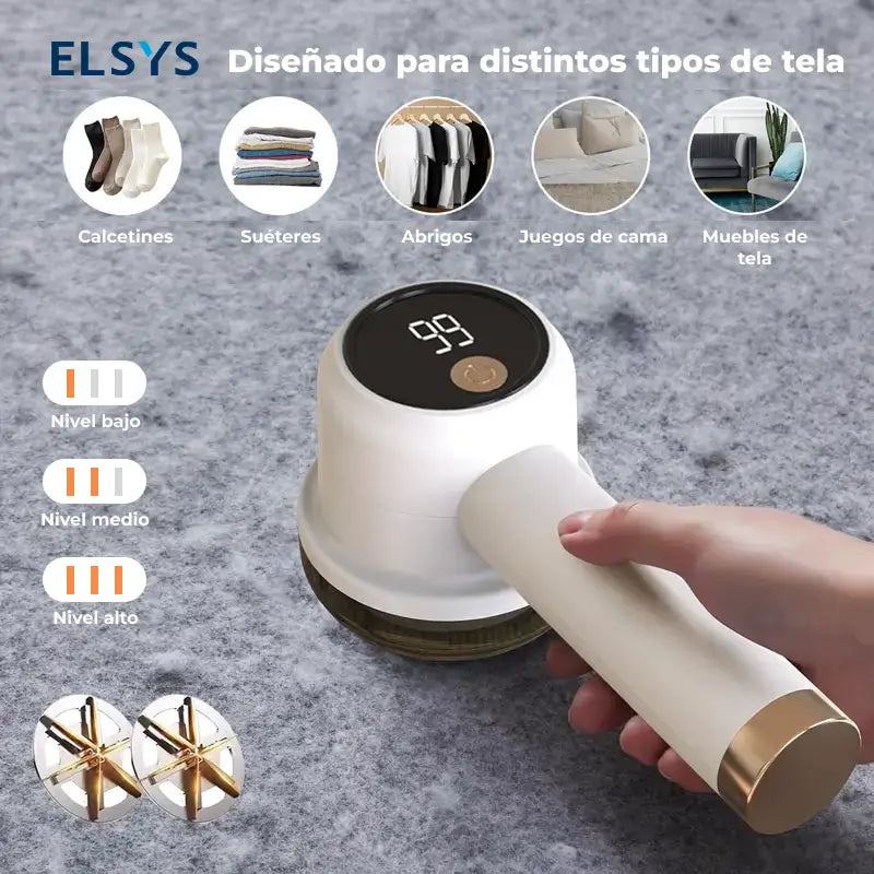 Removedor de pelusa eléctrico recargable con 3 velocidades, pantalla LED y cuchillas de 6 hojas para ropa, suéteres, muebles y tapicería