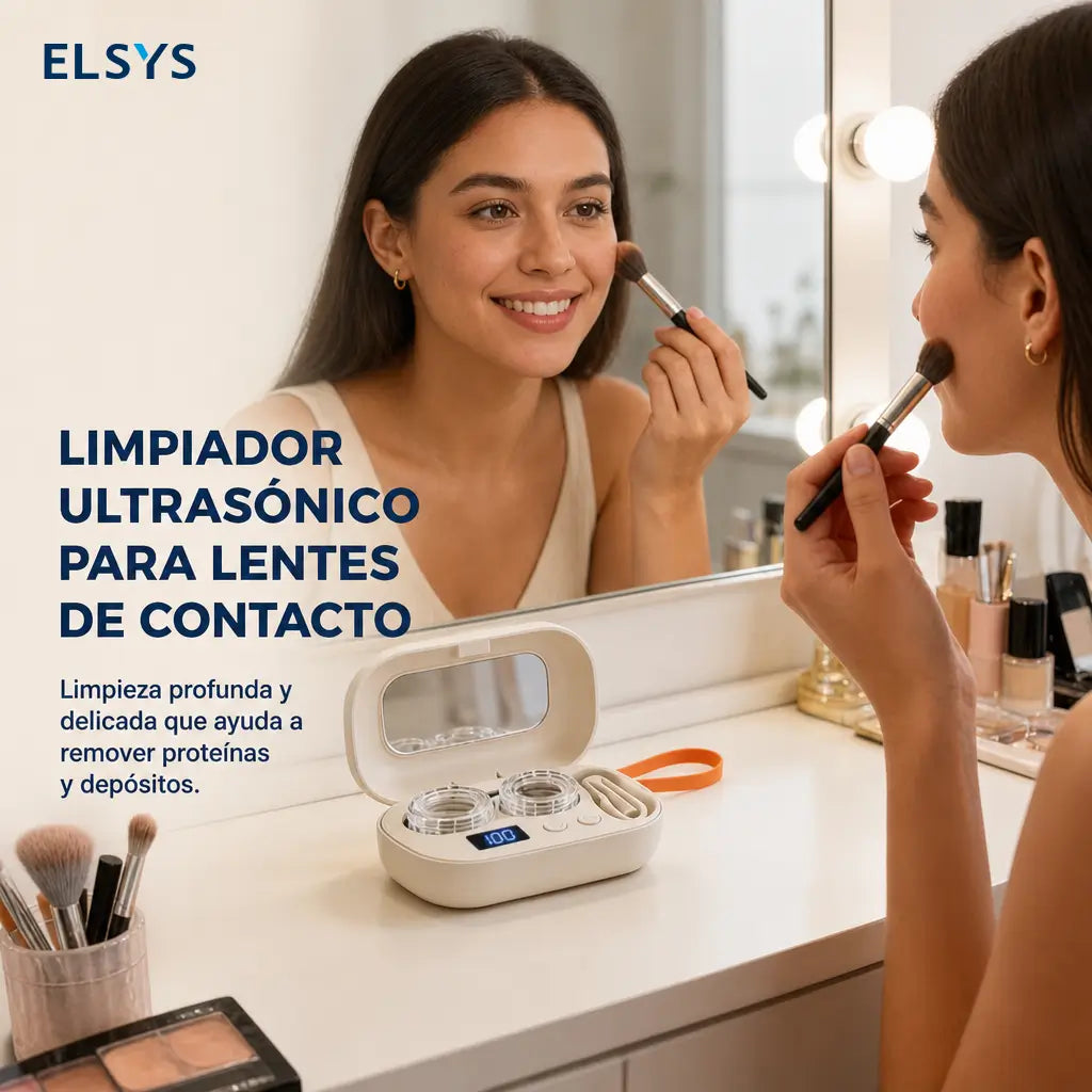 Limpiador ultrasónico recargable para lentes de contacto con espejo integrado, 2 modos y estuche portátil para viaje, oficina y casa diario
