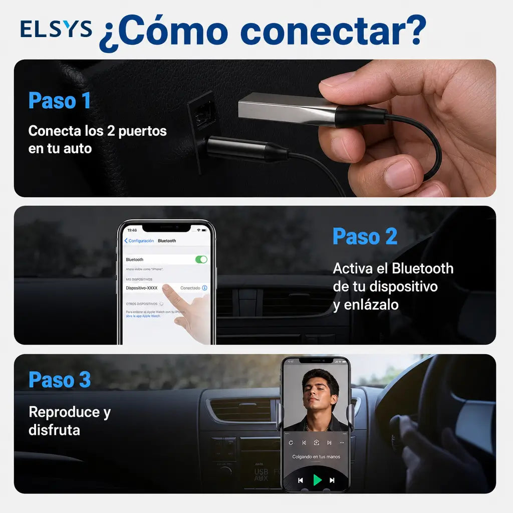 Adaptador Bluetooth AUX 3.5mm para auto con micrófono integrado, llamadas manos libres y audio estéreo estable en viajes diarios y carretera