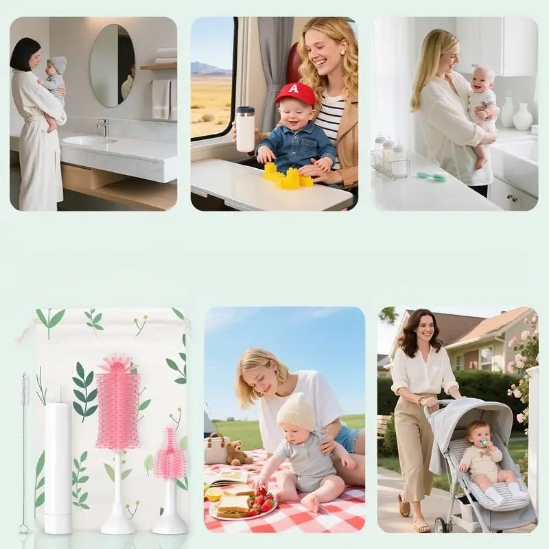 Kit de Cepillo Eléctrico para Biberones, Limpiador Portátil con Batería AA e Impermeable IPX7, con Cepillos de Silicona para Mamilas y Popotes, Ideal para Viajes y Recién Nacidos