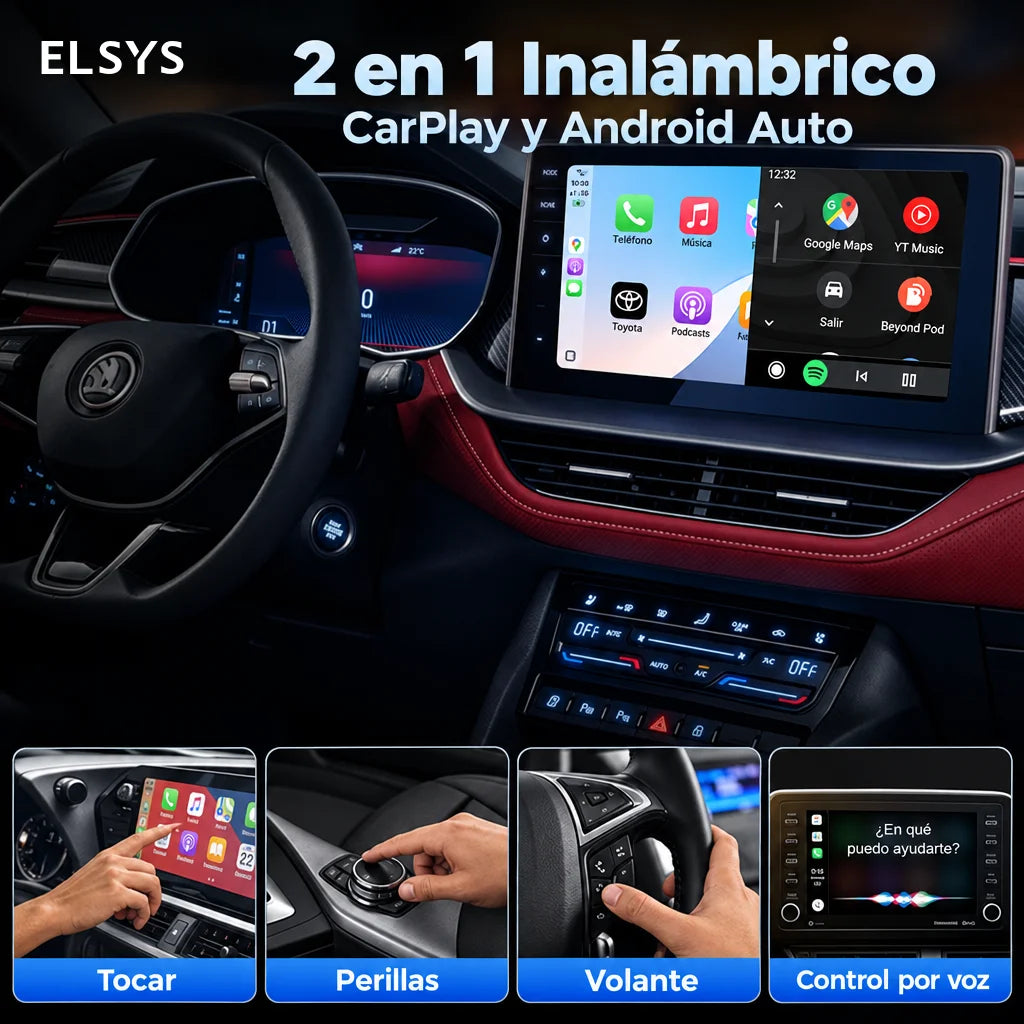 Adaptador inalámbrico CarPlay y Android Auto con 2 cables