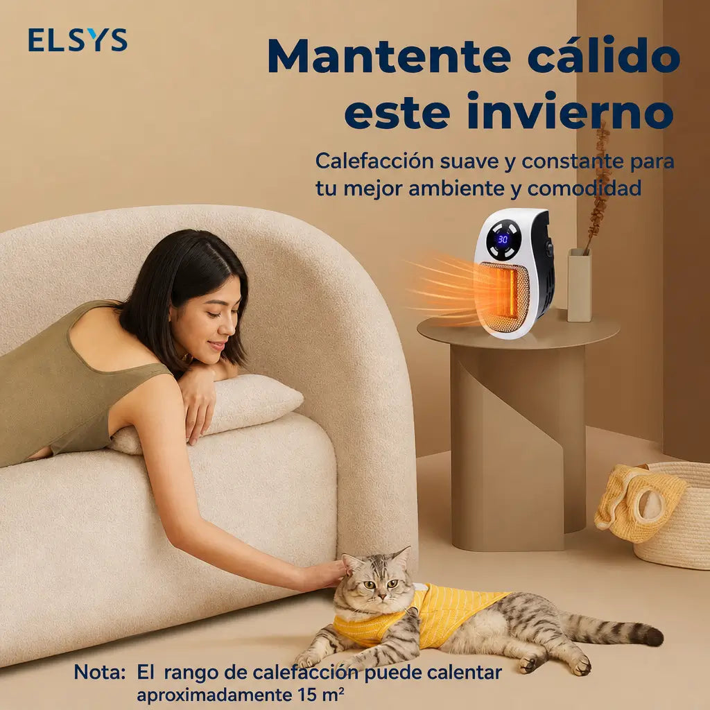 Calefactor eléctrico de pared 450W con cerámica PTC, termostato ajustable y temporizador 12 h para recámara, oficina o estudio
