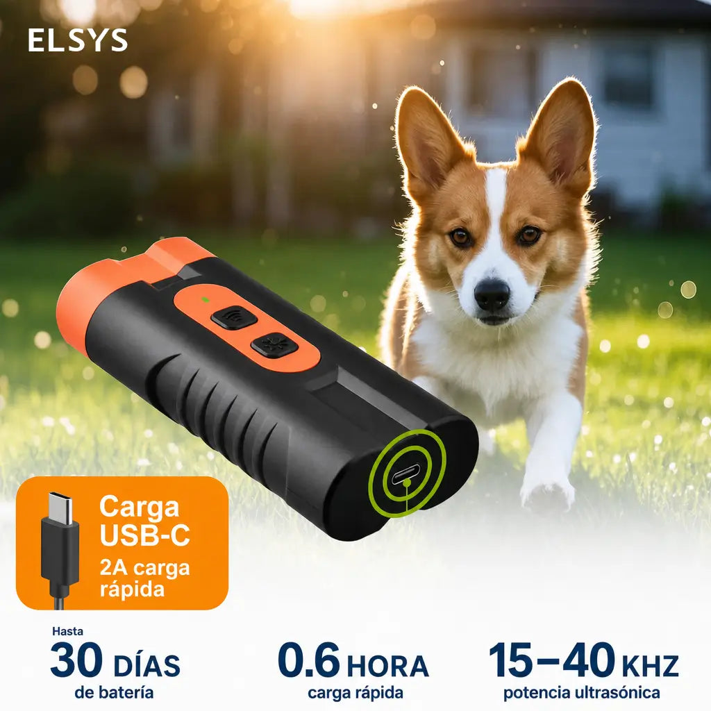 Dispositivo ultrasónico recargable para controlar ladridos con doble emisor y LED, ideal para entrenamiento canino seguro en casa y exteriores portátil