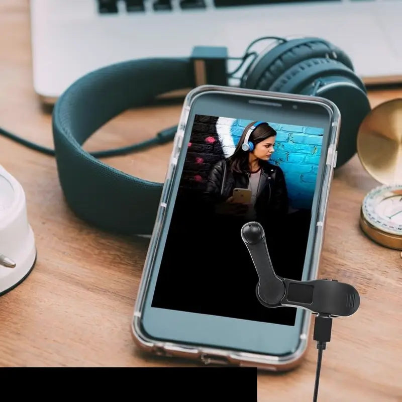 Soporte para Celular con Clic Automático USB | Base Giratoria 180° Anti-Fatiga para Oficina y Selfies | Asistente de Escritorio Portátil