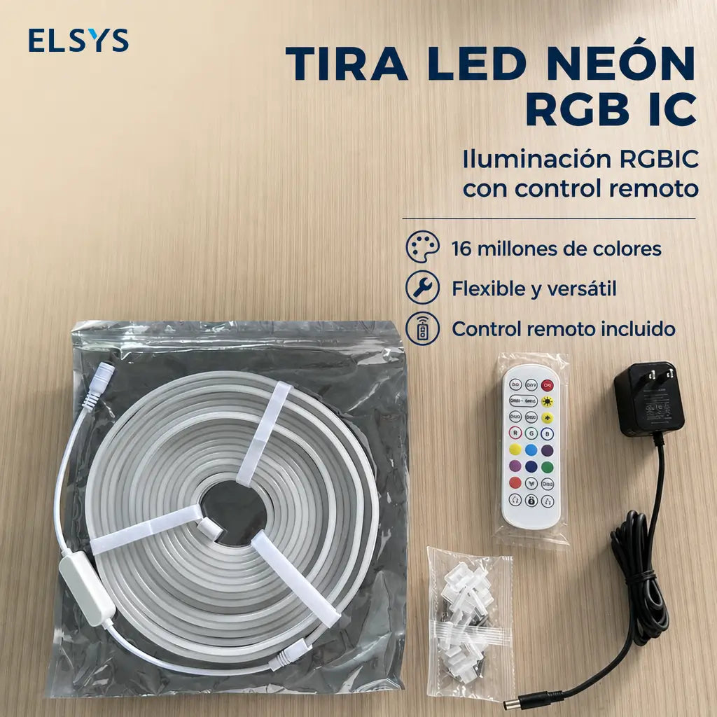Tira LED neón RGB flexible con sincronización musical, IP67 y control por app para decoración en recámaras, setup gamer y exteriores
