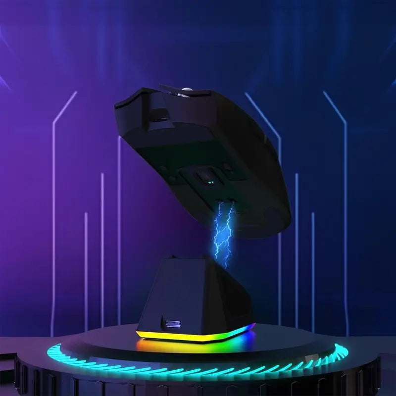 Mouse Gamer Inalámbrico Recargable con Iluminación RGB y Base de Carga, Sensor Óptico para Juegos y Oficina, Accesorios para Gaming