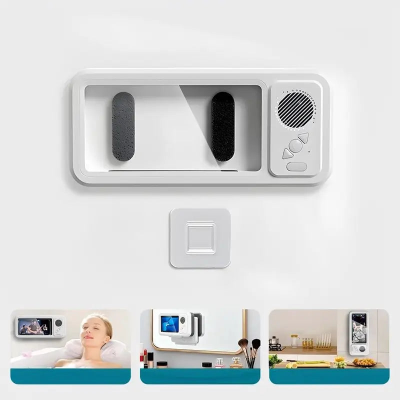 Porta celular para regadera impermeable con bocina Bluetooth, rotación 360° y pantalla táctil para baño